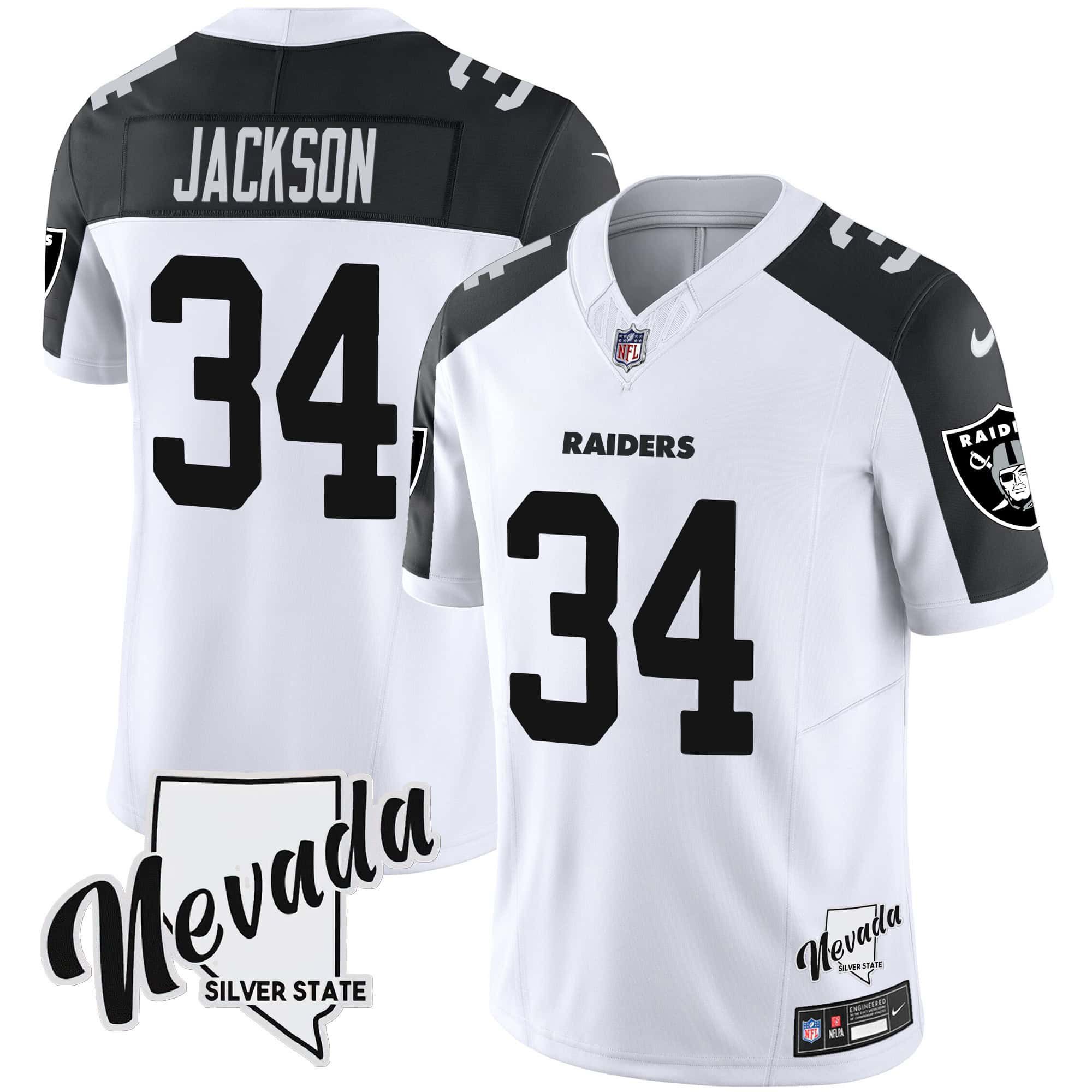 Men Oakland Raiders #34 Jackson White 2024 Nike Nevada Silver State Patch Vapor NFL Jersey style 1->indianapolis colts->NFL Jersey